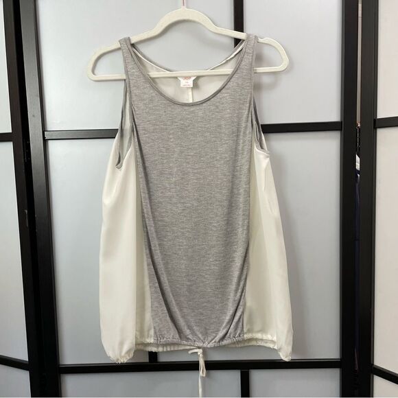 [l] Joe Fresh Flowy Grey & Creme Tank Top Blouse Back Casual Contemporary Women - Picture 1 of 8